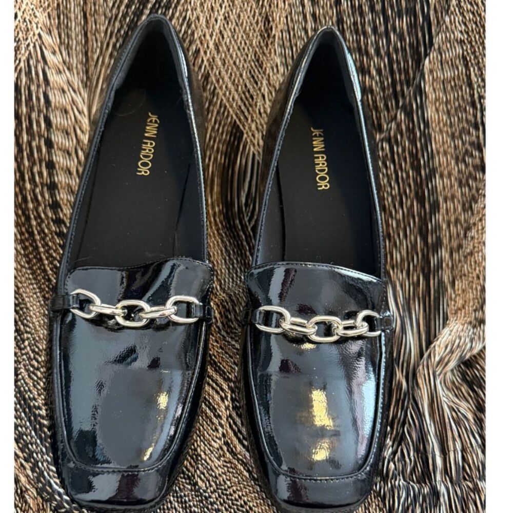 Block Heel Chunky Black Patent Leather Loafers Women's Size 9.5 Jenn Ardor NWOT